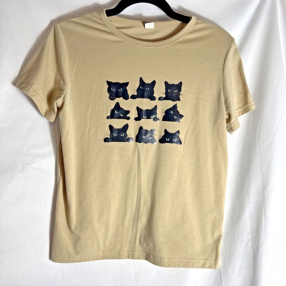 Shein Youth Cat T-Shirt Girls 11/12Y Beige Top Shirt Kitten Animal Fashion